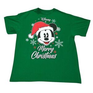 Vintage Disney Mickey Mouse Merry Christmas Green T-Shirt Size S Cotton Adults